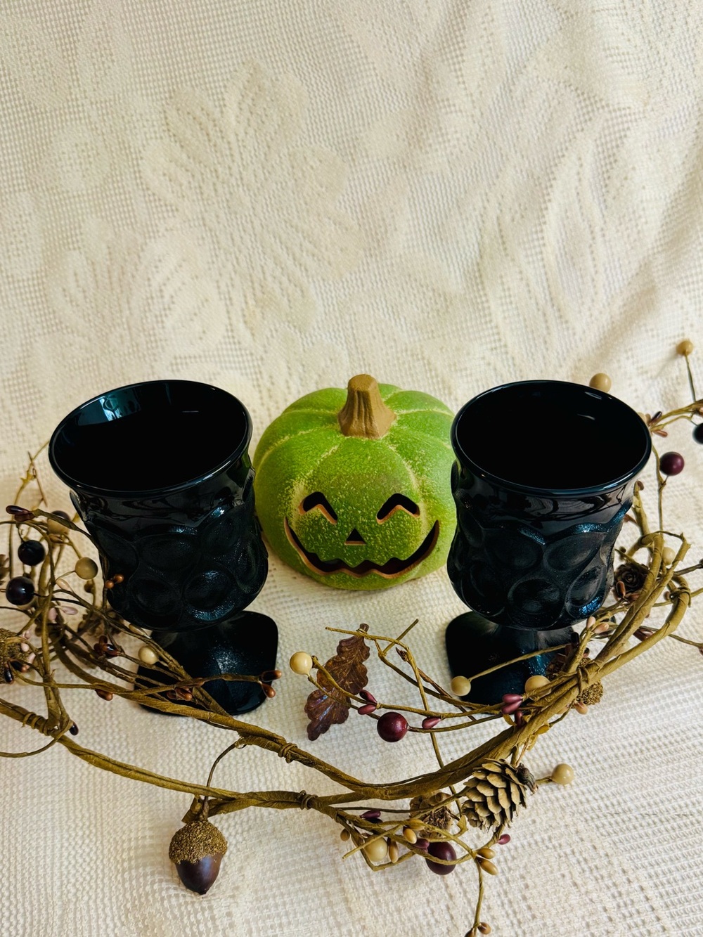 70s Vintage Noritaki Spotlights Ebony Goblets.Set of Two.